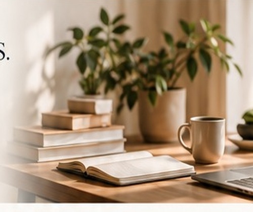 Minimal office desk with plant